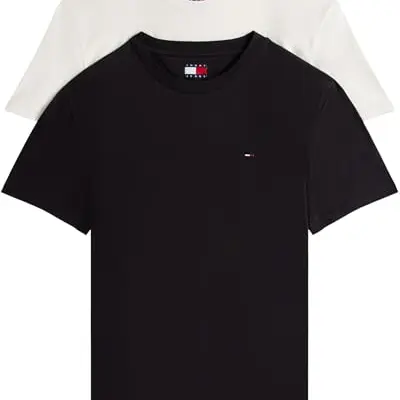 Tommy Jeans Herren T-Shirts Kurzarm 2er Pack, Mehrfarbig (Schwarz/Creme), XS