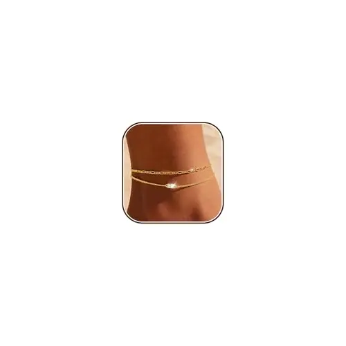 Chihayafuji Fußkettchen für Damen 925 versilbert, verstellbar, wasserfest, doppelt stapelbar, Sommer Strand, Silber Gold Schmuck