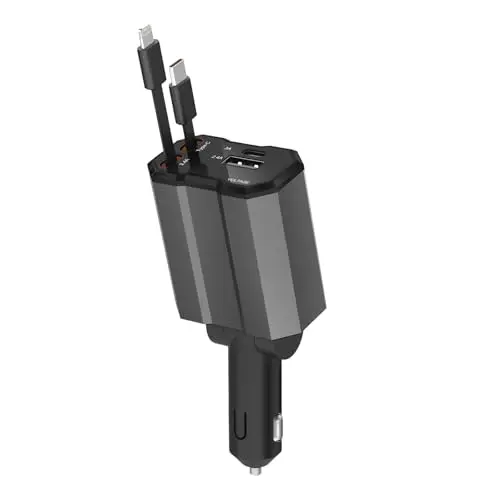 HENLSON 4-in-1 Einziehbarer Zigarettenanzünder mit USB C, 66W Auto Ladegerät für iPhone 16/15/14/13 und Samsung Galaxy