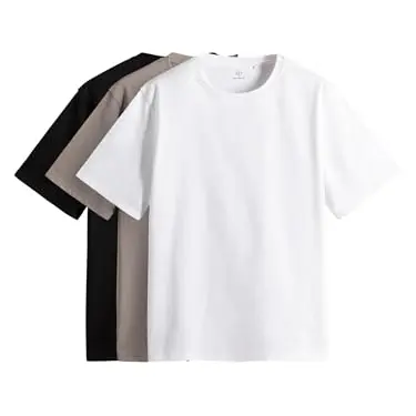 THE SET Damen Relaxed Fit T-Shirts 3er-Pack Schwarz/Weiß/Taupe L