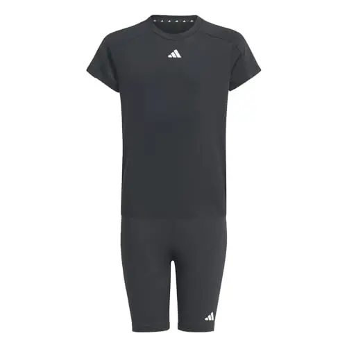 adidas Mädchen Train Essentials T-Shirt und Shorts Set, Schwarz/Weiß, 13-14 Jahre