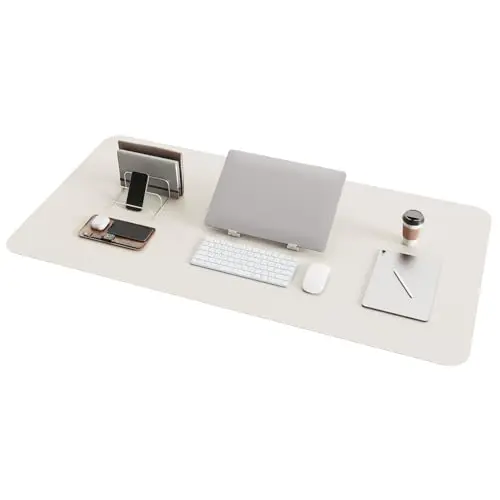 YSAGi Schreibtischunterlage aus Leder, rutschfest, 100x50cm, grau - Multifunktionales Mousepad für Büro und Home-Office