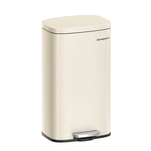 SONGMICS Küchenmülleimer 30 Liter, Treteimer mit Softclose, Fußpedal, sandbeige
