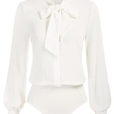Kate Kasin Damen elegante Olivene Bluse mit Langarm, Bauchweg Shirt, geeignet für Büro, Weiß, Größe M