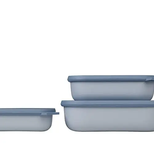 Mepal Multischale Cirqula 3-teiliges Set - Mikrowellen- und Aufbewahrungsboxen - 500, 1000 & 2000 ml - Nordic Blue