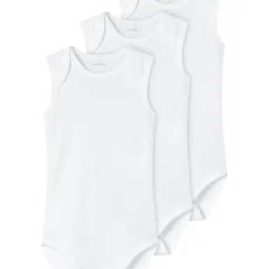 NAME IT Unisex Baby Nbnbody 3P Tank Strampler - Weiß, 50 EU