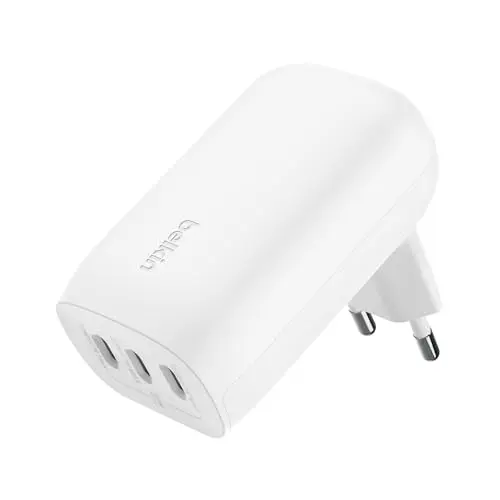 Belkin BoostCharge 67W USB-C Ladegerät mit 3 Anschlüssen – Schnellladegerät für iPhone 16, 15, MacBook und Galaxy – Weiß