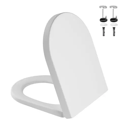 Toilettendeckel D-Form Weiß mit Absenkautomatik, antibakteriell, Quick-Release, einfache Montage