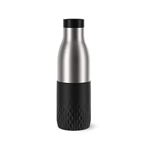 Emsa Bludrop Isolier-Trinkflasche 0,5L - 100% dicht, ergonomisch, 12h warm, 24h kühl, spülmaschinenfest, Edelstahl, Schwarz