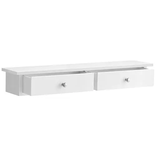 SONGMICS Wandregal mit 2 Schubladen, platzsparend und modern, für Flur, Wohnzimmer, Büro, weiß