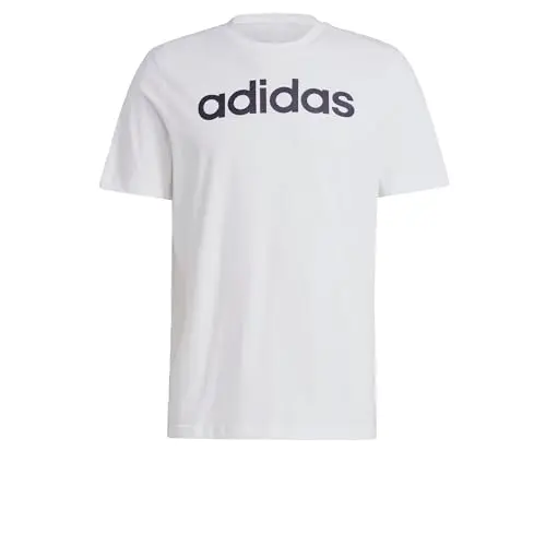 adidas Herren Essentials Linear Logo T-Shirt, Weiß/Schwarz, Größe L