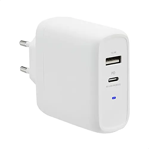 Amazon Basics GaN-Wandladegerät, 63 W, 2 Anschlüsse für Laptops, Tablets und Handys, Weiß
