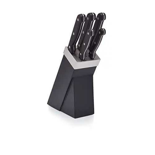 KitchenCraft Küchenmesserset mit Messerblock, Edelstahl, Schwarz/Silber