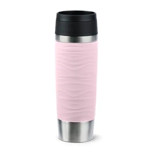 Emsa Travel Mug Wave 0,5L - Pastellrosa, mit neuem Komfort-Schraubverschluss, 100% dicht, spülmaschinenfest