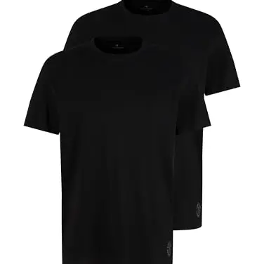 TOM TAILOR Herren Crewneck T-Shirt Doppelpack, Schwarz, XL