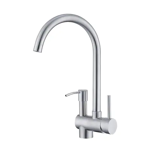 Trysea Moderne Edelstahl Küchenspüle Armatur mit Seifenspender, 360° drehbar, Einhebel-Wasserhahn