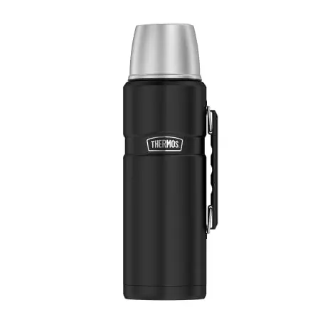 THERMOS STAINLESS KING Thermosflasche schwarz matt 1,20l - Edelstahl, mit Trinkbecher und Griff, 24h heiß & kalt
