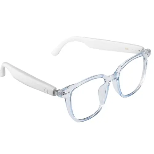 Tulbeys Damen Smart Glasses mit Bluetooth, Touchsteuerung und Sprachassistent, Blau Rahmen, weiße Bügel