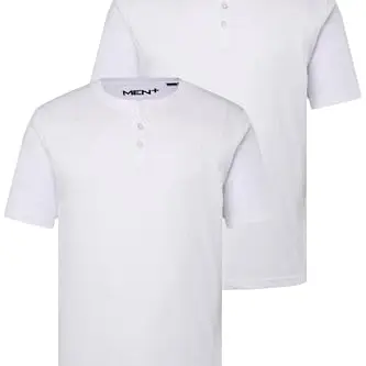 Men Plus Herren Übergrößen Henley 2er-Pack, kurzarm, Rundhals, schneeweiß, 3XL