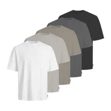 JJ REBEL Herren Loose Fit T-Shirt 5er Pack, Castlerock, XL