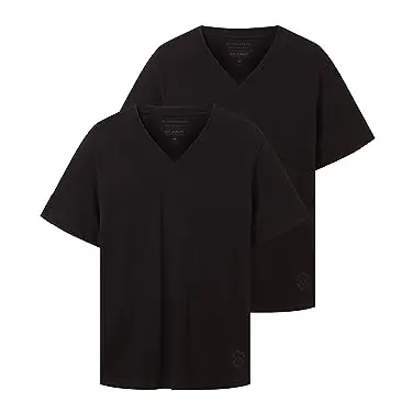 TOM TAILOR Herren V-Ausschnitt T-Shirt Doppelpack Baumwolle, Schwarz, XL