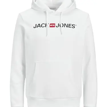 JACK & JONES Herren Sweat Hood mit Logo, Kapuzenpullover, Weiß, Größe S