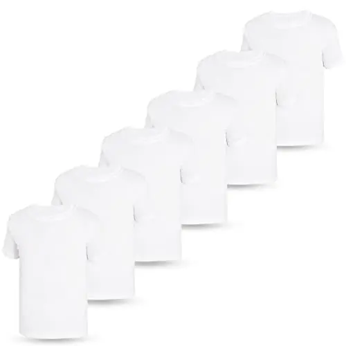 LOREZA 6er Pack Kinder Unterhemd Kurzarm für Jungen und Mädchen (116-122, 6-7 Jahre), Weiß