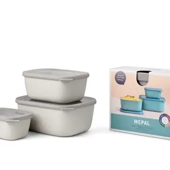 Mepal Cirqula Multischale 3-teiliges Set - Vorratsdosen für Kühlschrank, Gefrierschrank & Mikrowelle - 750, 1500 & 3000 ml - Nordic White