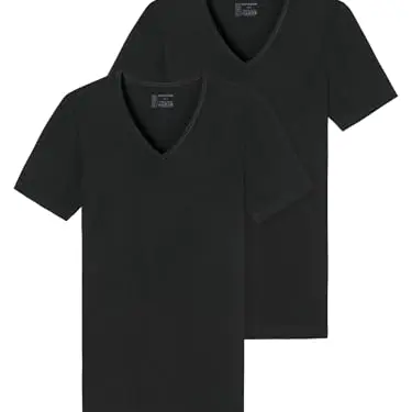 Schiesser Herren 2er Pack V-Ausschnitt Unterhemden, Schwarz, XL