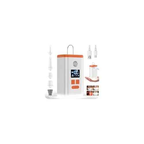 Elektrische Luftpumpe für Luftmatratze, Camping & mehr, tragbar mit 6 Düsen, 5000mAh Akku, orange