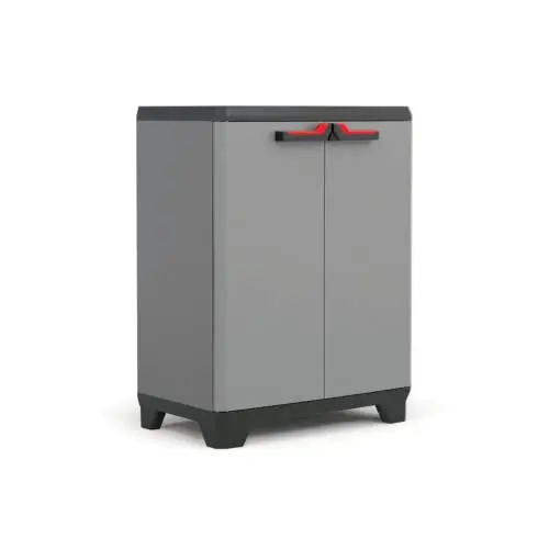 Keter Stilo Kunststoffschrank, niedrig, grau/schwarz/rot, 68x39x90 cm, inkl. höhenverstellbarem Einlegeboden