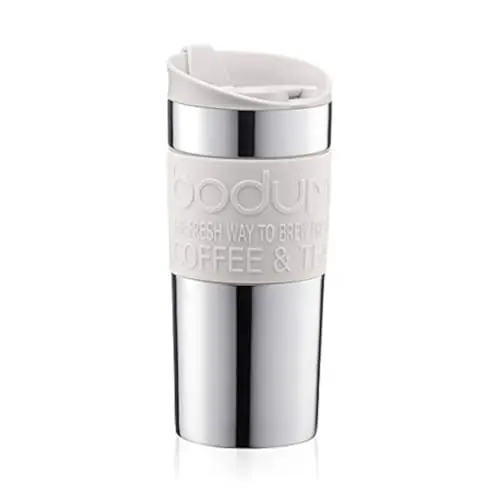 Bodum Travel Mug Edelstahl Thermobecher 0,35 l Off White, spülmaschinenfest, doppeltwandig, 1 Stück