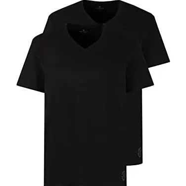 TOM TAILOR Herren V-Ausschnitt T-Shirt Doppelpack, Schwarz, XXL