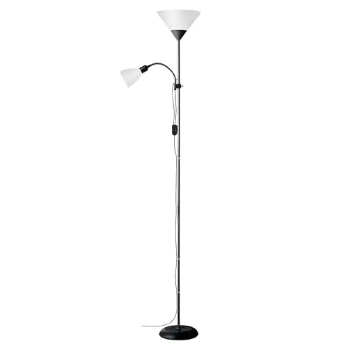 Brilliant Spari Deckenfluter mit Leselampe, schwarz-weiß – LED Stehlampe, 1,8 m, verstellbarer Lesearm