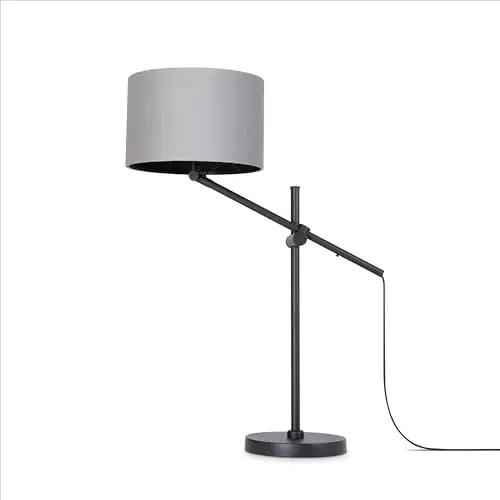 Paco Home Tischlampe Stehlampe aus Stoff, modern, stilvoll, in Grau/Schwarz, E27, für Wohnzimmer, Esszimmer und Schlafzimmer