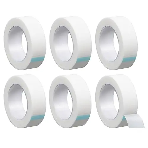 6 Rollen Micropore Tape für Wimpernverlängerung - Flexibles, selbstklebendes Hautband, 1.25cm x 9.14m (Weiß)