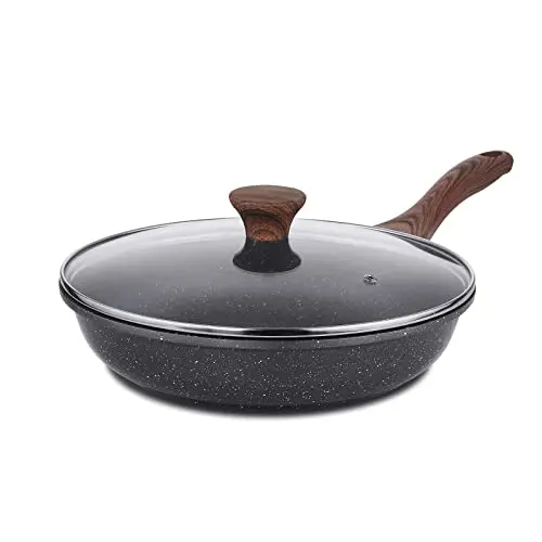 SENSARTE Antihaft Bratpfanne mit Deckel, 28cm, Granit Beschichtung, PFOA-frei, für Gas- und Induktionsherd