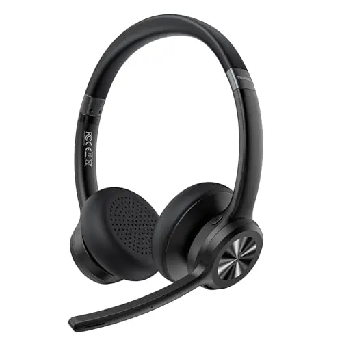 TECKNET V5.2 Bluetooth Headset mit Mikrofon, Noise Cancelling & Stummschaltung, kabellose On-Ear Kopfhörer für Büro & Trucker - 50+ Std. Akku