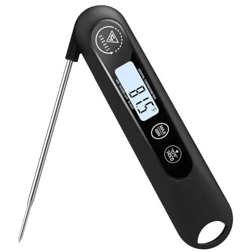 DOQAUS Digital Fleisch- und Backthermometer mit LCD, schnelles 3s Reaktionszeit, Auto ON/OFF, geeignet für Küche und Wein, Schwarz