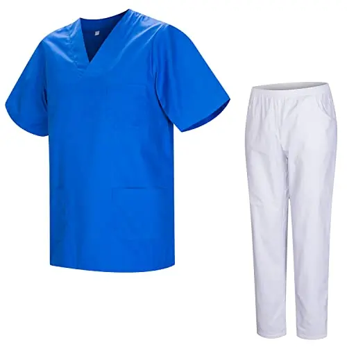 MISEMIYA Unisex Medizinisches Scrub-Set Oberteil und Hose Blau Royal XX-Large