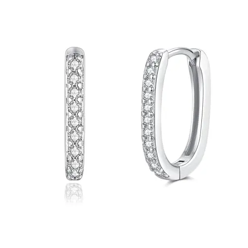 Glintara Silber Creolen Ohrringe für Damen, Ovale 925 Sterling Silber Ohrringe mit Zirkonia, Hypoallergen, Klein, mit Geschenkbox