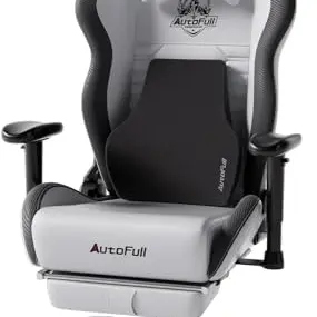 AutoFull Gaming-Stuhl, ergonomisch, verstellbar, mit Kopf- und Lendenstütze, Grau