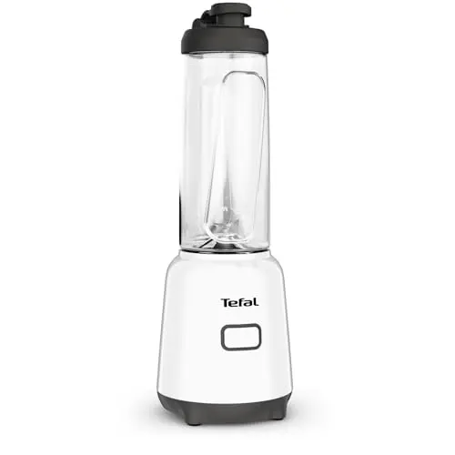 Tefal Mix & Move Mini-Standmixer mit To-Go-Flasche, 300W, kompaktes Design, abnehmbare Klingen, einfacher Bedienknopf, Weiß-Schwarz
