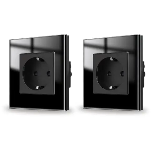 JIMEIDA 2er Pack Schwarz Glas Unterputz Schuko Steckdosen Schutzkontakt 16A, 250V