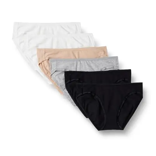 Amazon Essentials Damen Unterwäsche Bikinis, Baumwolle, 6er Pack, Grau Meliert/Hellrosa/Schwarz/Weiß, Größe 40