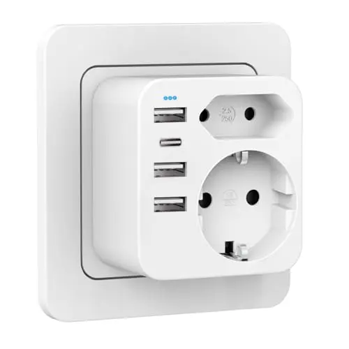 Mehrfachsteckdose mit 4 USB-Anschlüssen und 1 USB-C, Wandladegerät (weiß)