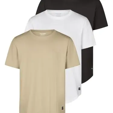 JACK & JONES Herren T-Shirt 3er Pack, Bio-Baumwolle, Regular Fit, Kurzarm, Größe S, Farben: Schwarz/Weiß/Crockery