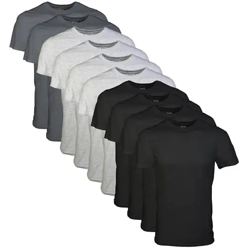 Gildan Herren Crew T-Shirts, Multipack, Schwarz/Grau (10er-Pack)