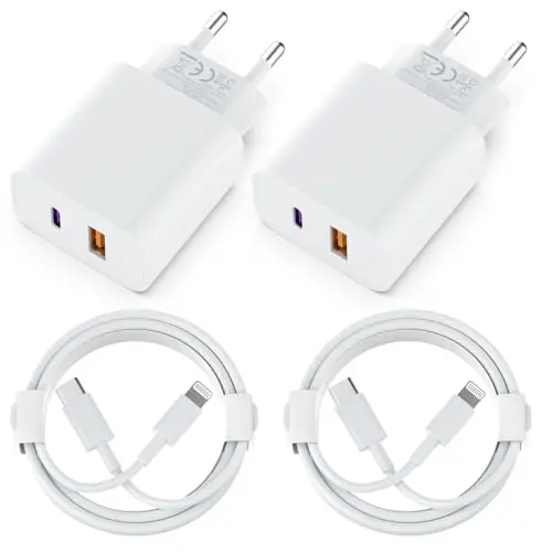 Apple MFi Ladegerät 2er Set - 2-Port Schnellladegerät mit 2M Lightning Kabel für iPhone und Android
