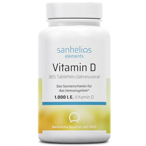 Sanhelios Sonnenvitamin D3 - 1000 I.E. für Knochen, Zähne und Immunstärke - 365 Minitabletten - Hergestellt in Deutschland